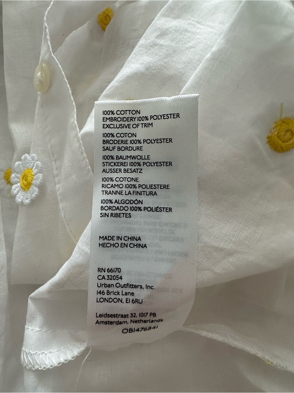 Anthropologie Maeve White Button-Down Shirt with Yellow Daisy Embroidery - Picture 6 of 6